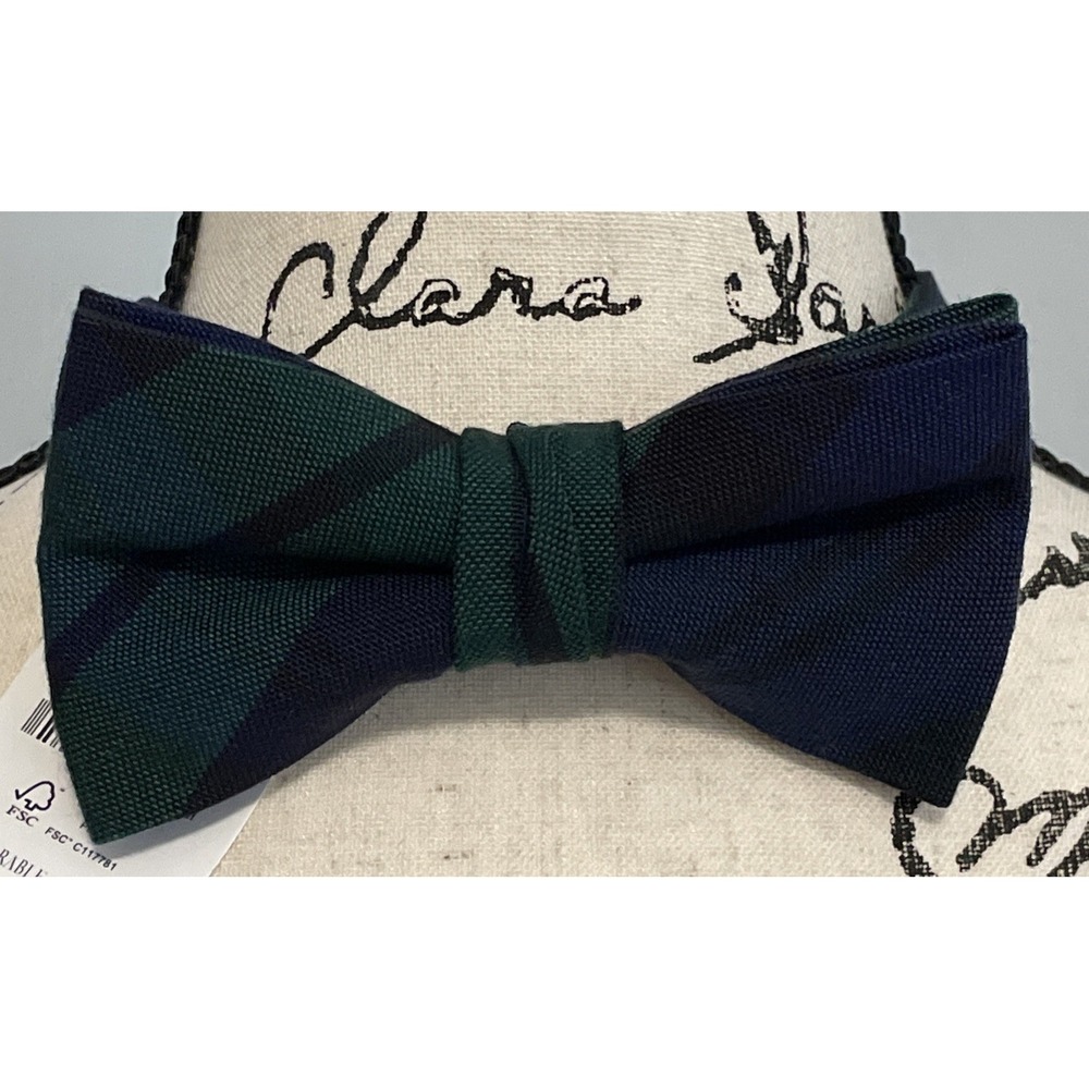 NWT J Crew Factory pre-tied bow tie black watch plaid 60% Wool 40% Silk NEW